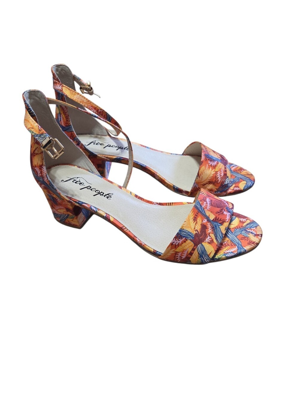 Free People Marigold Tropical Animal Print Block Heel Sandals New Coastal‎ Sz 9